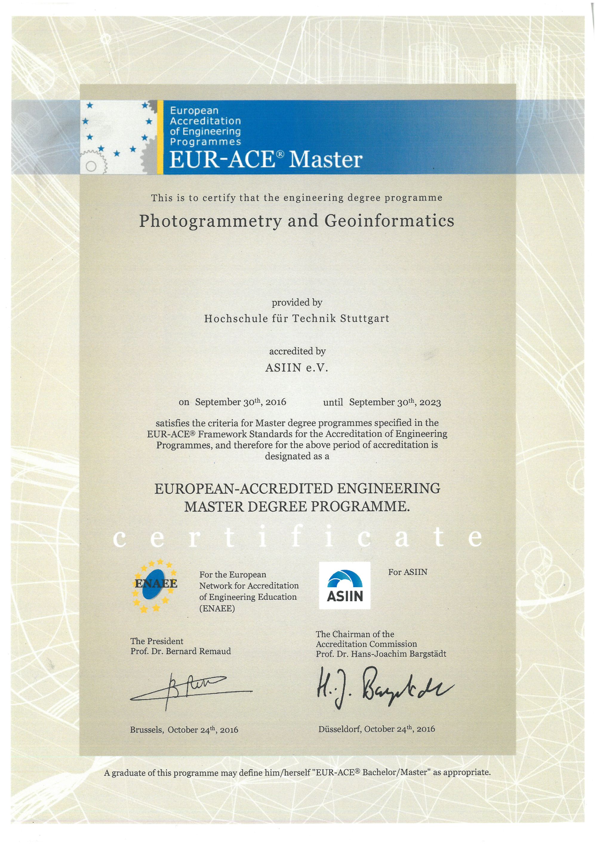 Akkreditierungsurkunde EURACE 365体育备用网址_365最新备用网址@ Photogrammetry and Geoinformatics